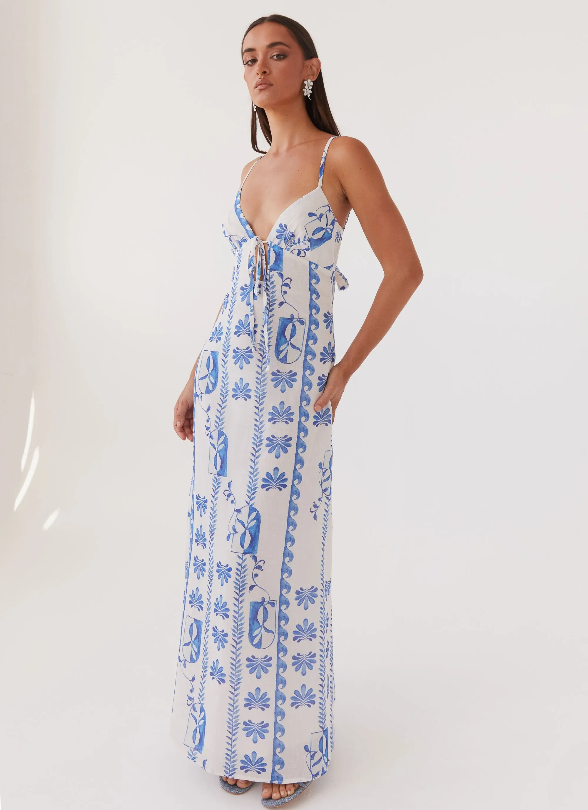 Flora Linen Maxi Dress - Floral Wave