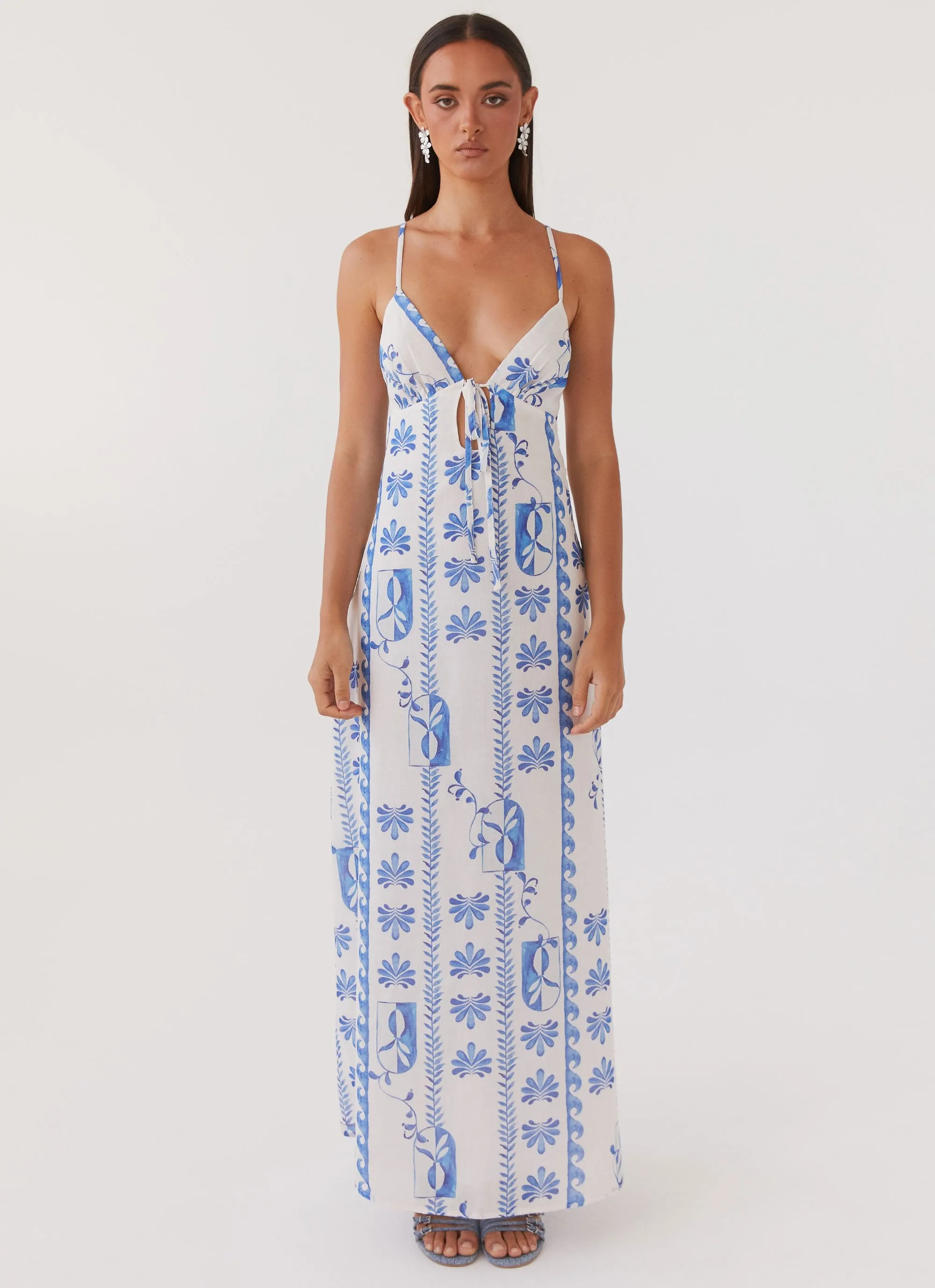 Flora Linen Maxi Dress - Floral Wave