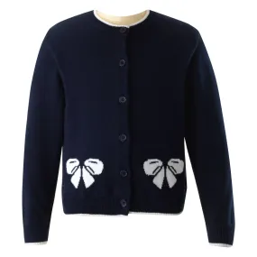 French Navy Intarsia Bow Cardigan