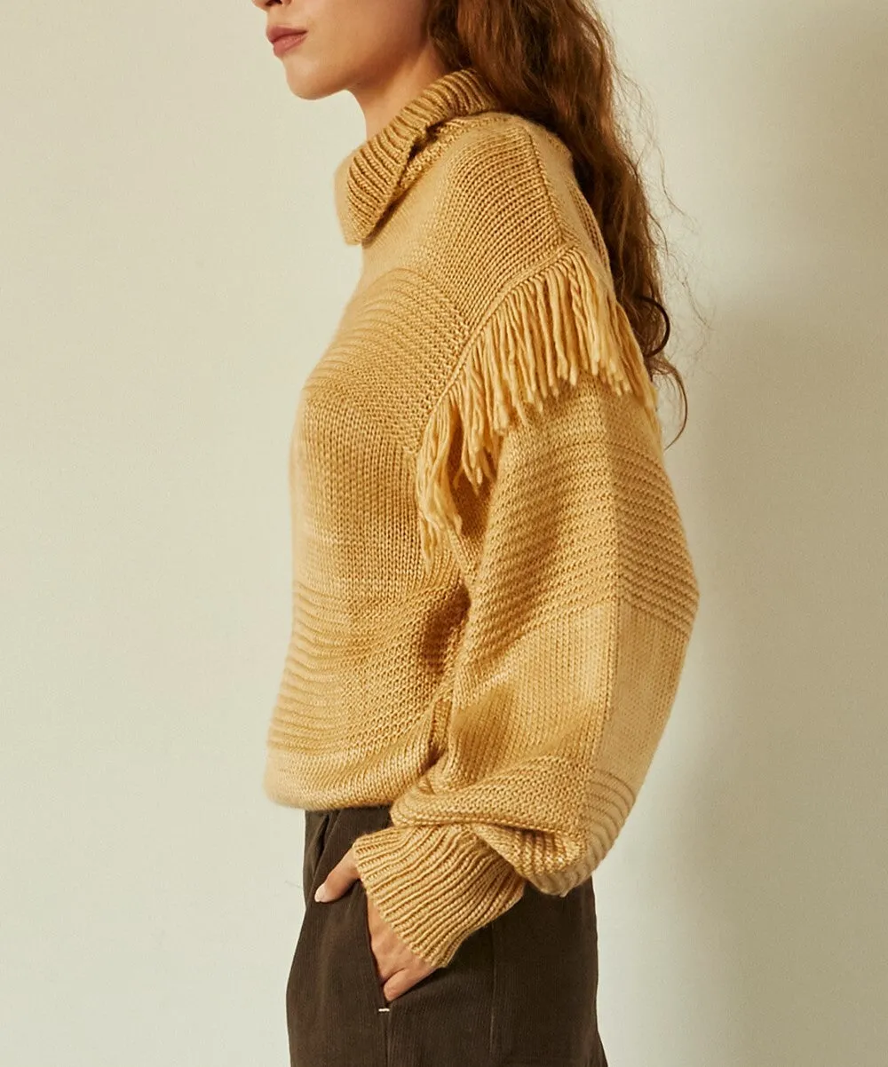 Fringe Detail Camel Sweater