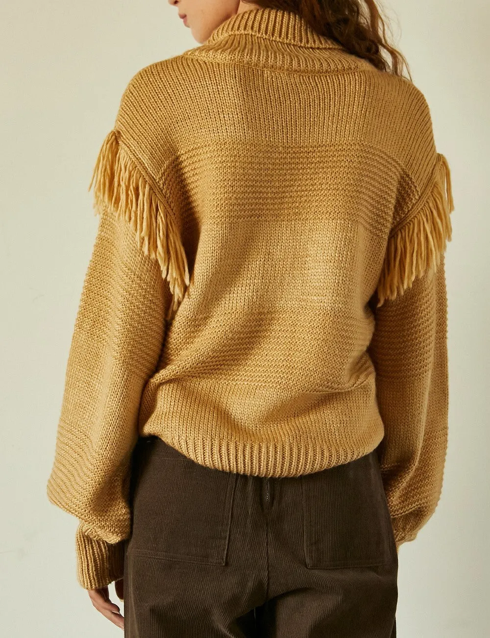 Fringe Detail Camel Sweater