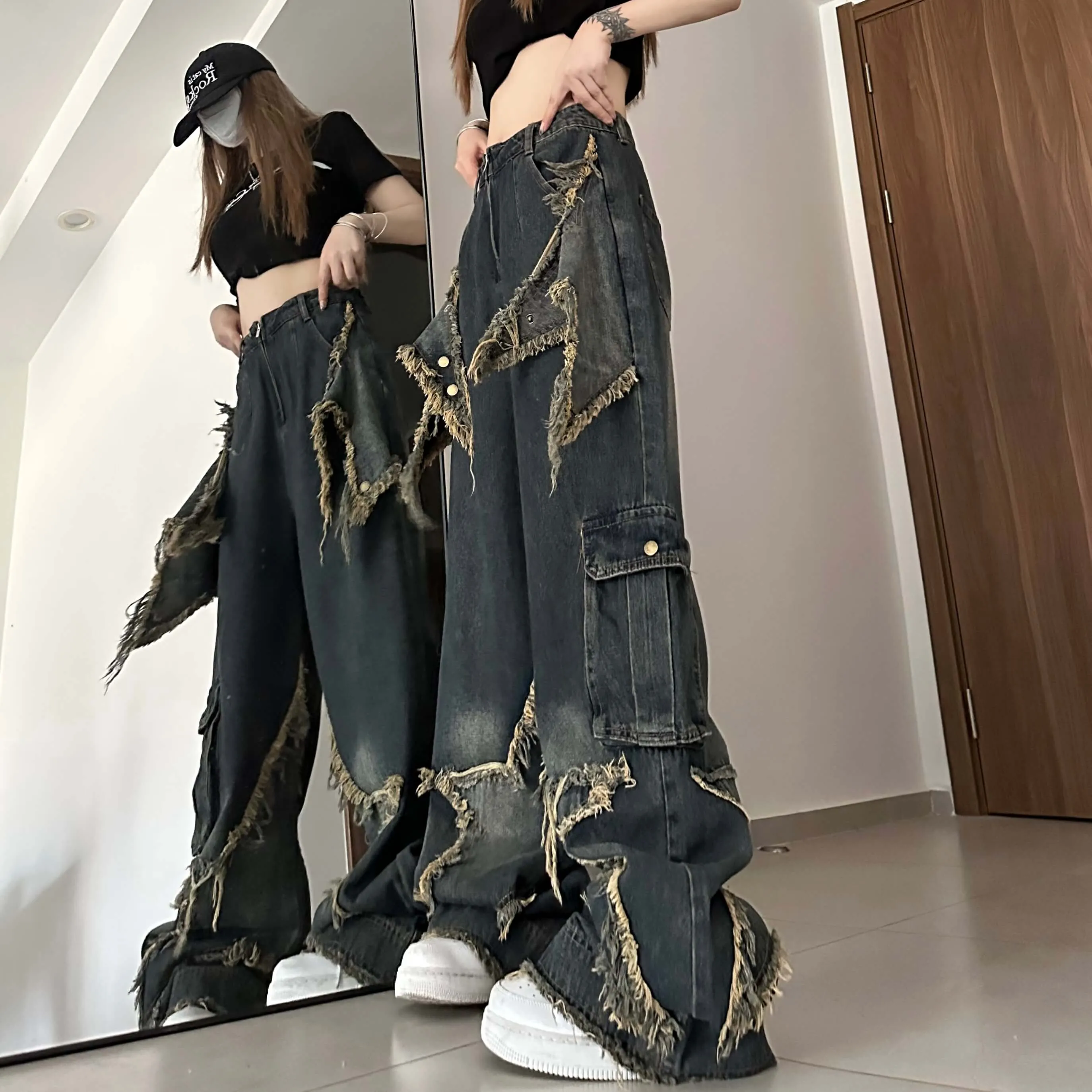 Fringe Stars Rust Flared Side Pocket Grunge Jeans