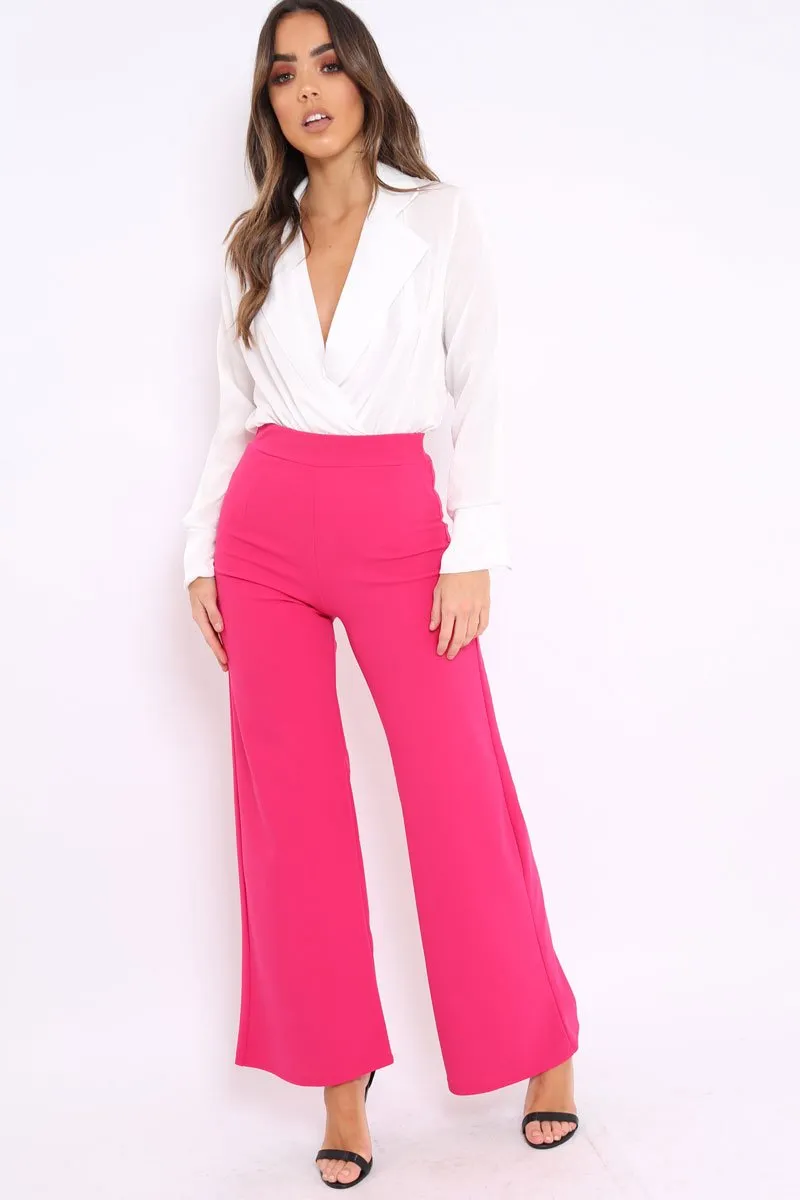 Fuchsia High Waisted Flare Trousers - Kym