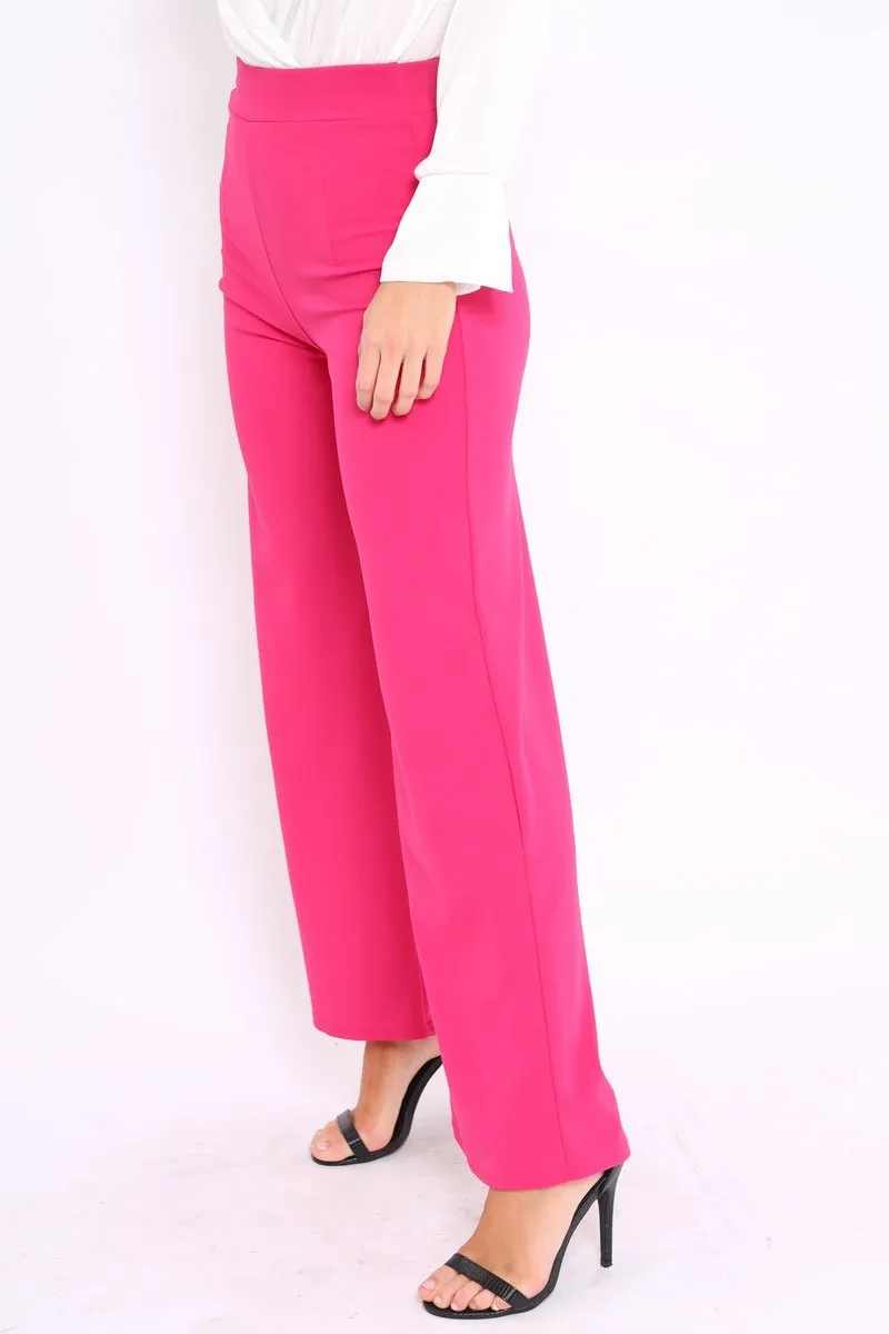 Fuchsia High Waisted Flare Trousers - Kym