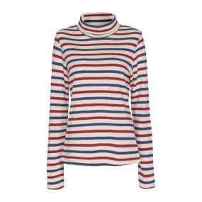 Gabriela Turtleneck Breton stripe top - Ecru/Twilight Blue/SR Red