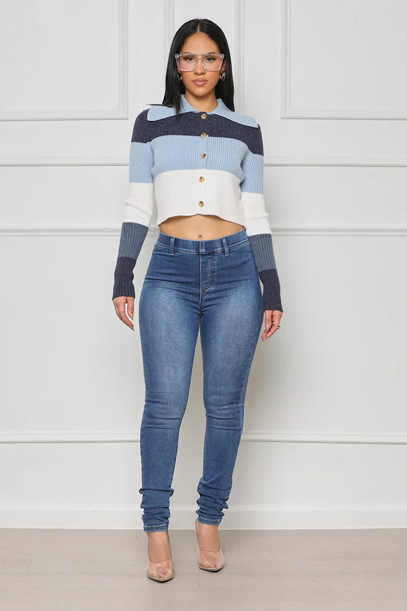 Get In Line Crop Sweater (Blue Multi)- FINAL SALE