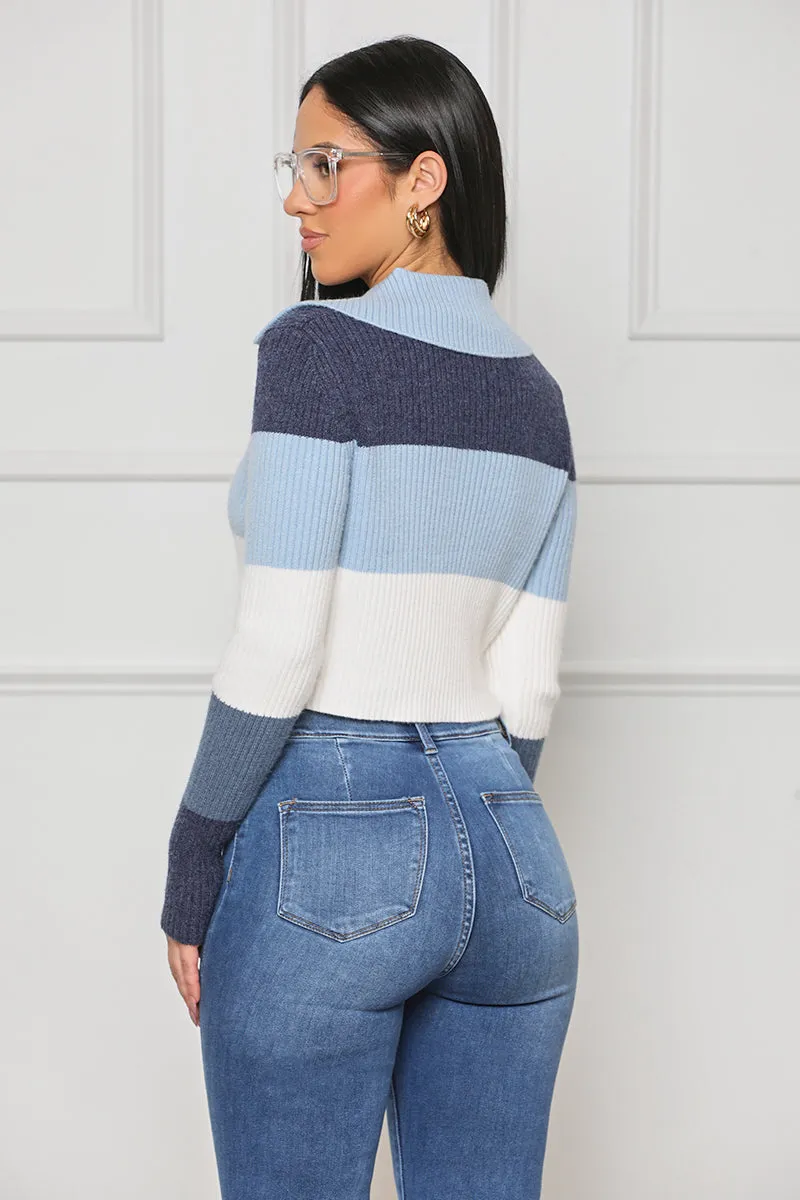 Get In Line Crop Sweater (Blue Multi)- FINAL SALE