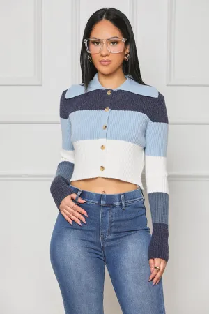 Get In Line Crop Sweater (Blue Multi)- FINAL SALE