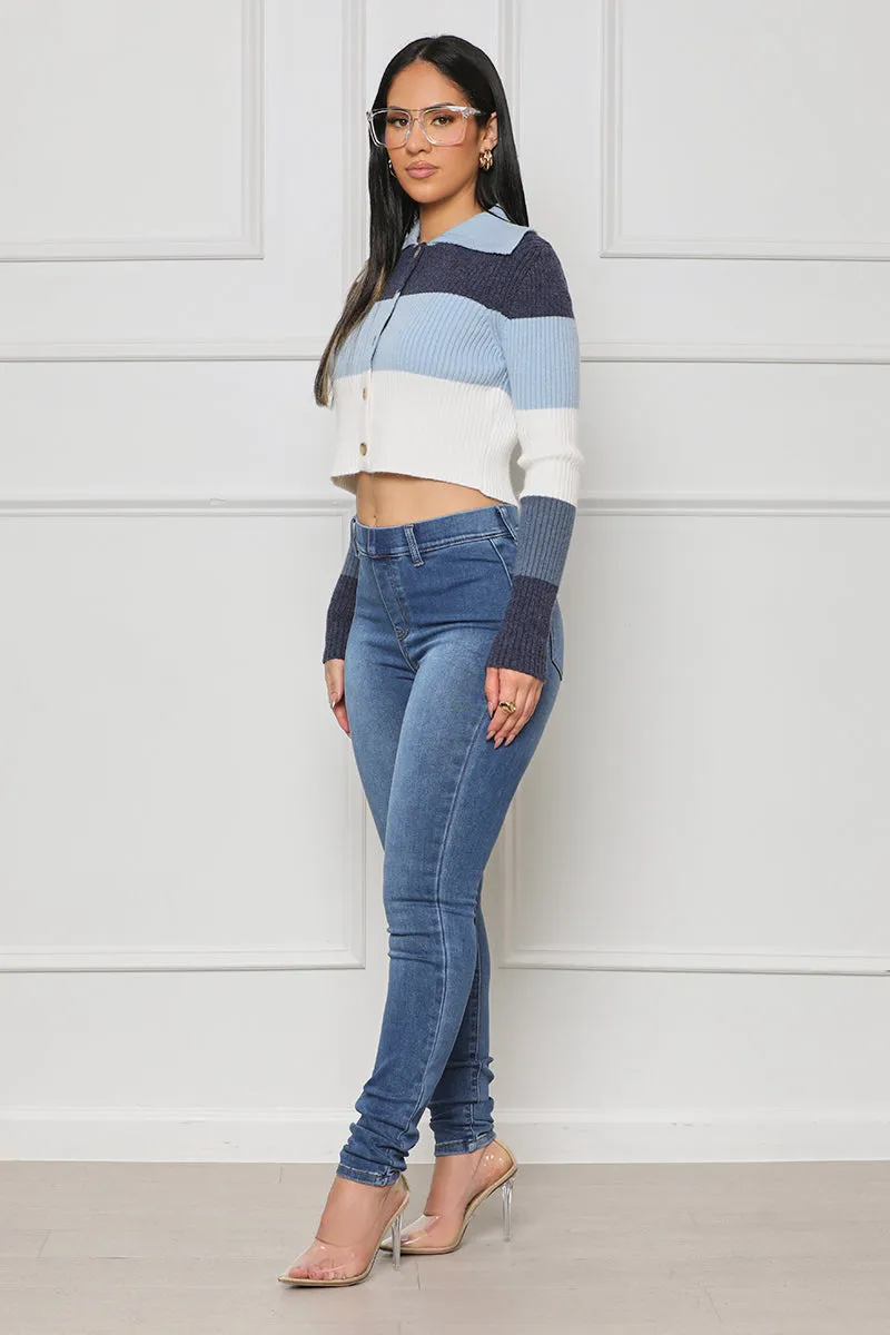 Get In Line Crop Sweater (Blue Multi)- FINAL SALE