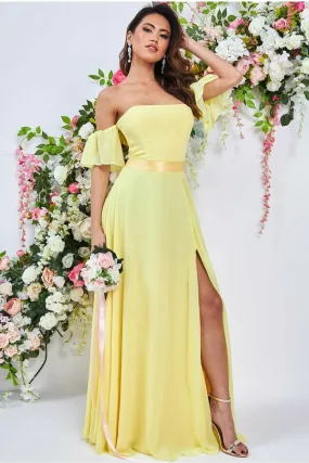 Goddiva Draped Off The Shoulder Maxi With Split - Yellow