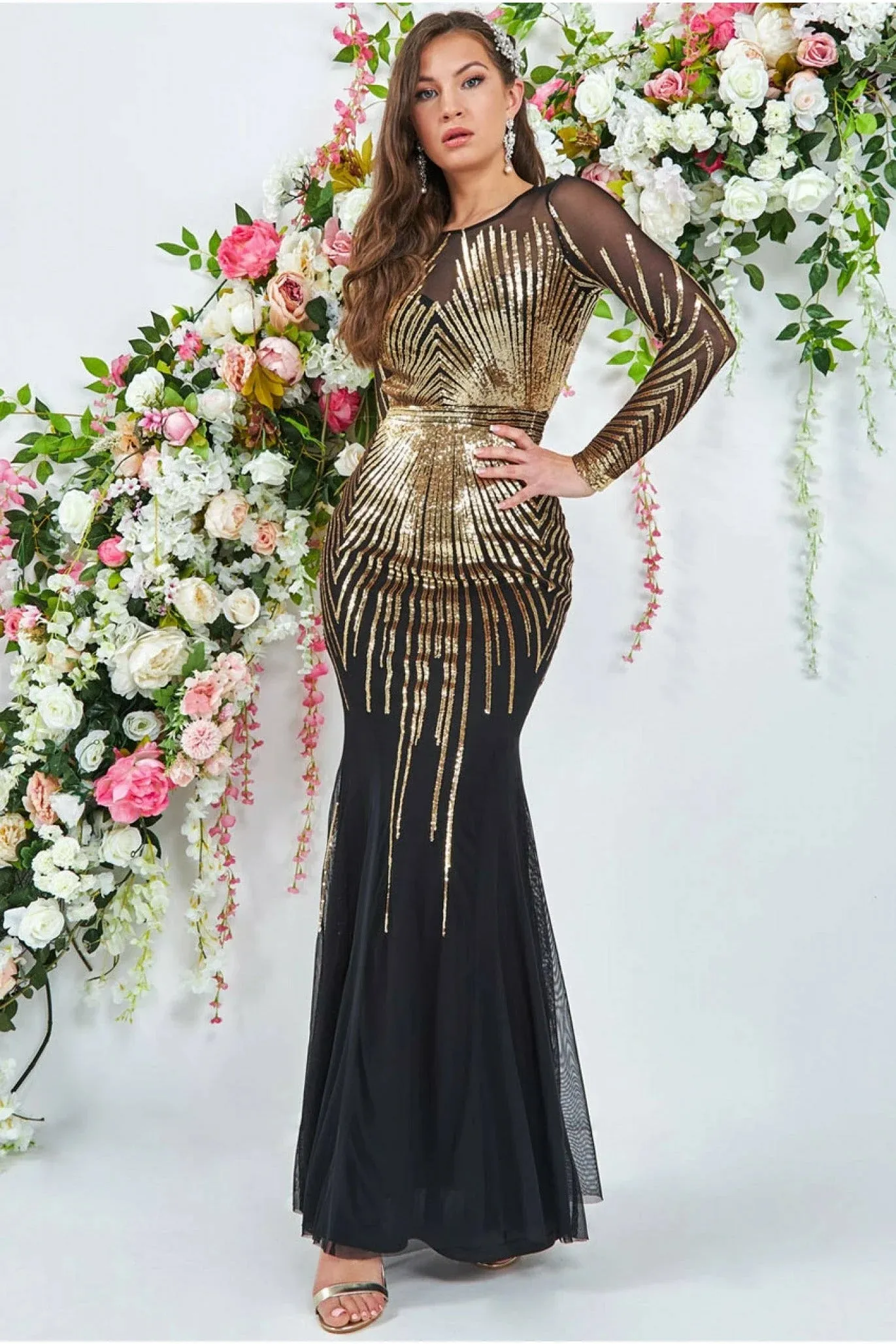 Goddiva Shooting Star Sequin Maxi Dress