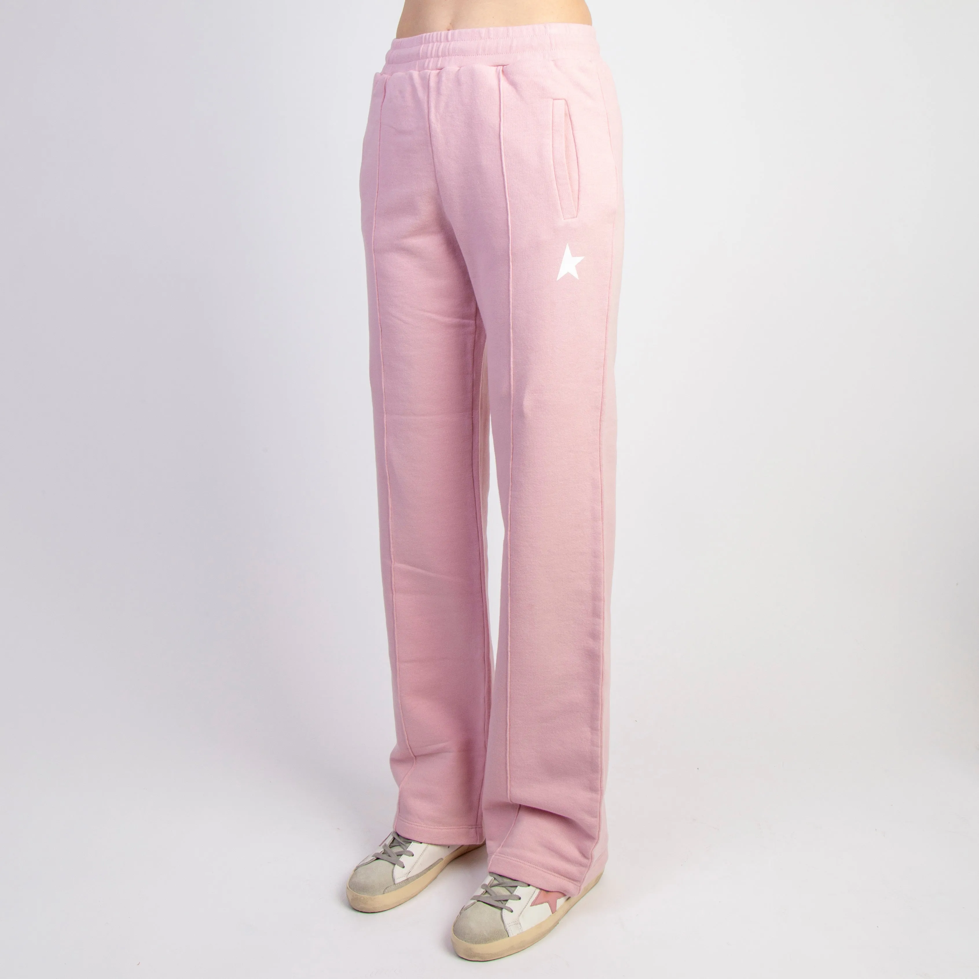 GOLDEN GOOSE TROUSERS - JOGGINGS DOROTEA WIDE LEG - PINK LAVANDER/WHITE