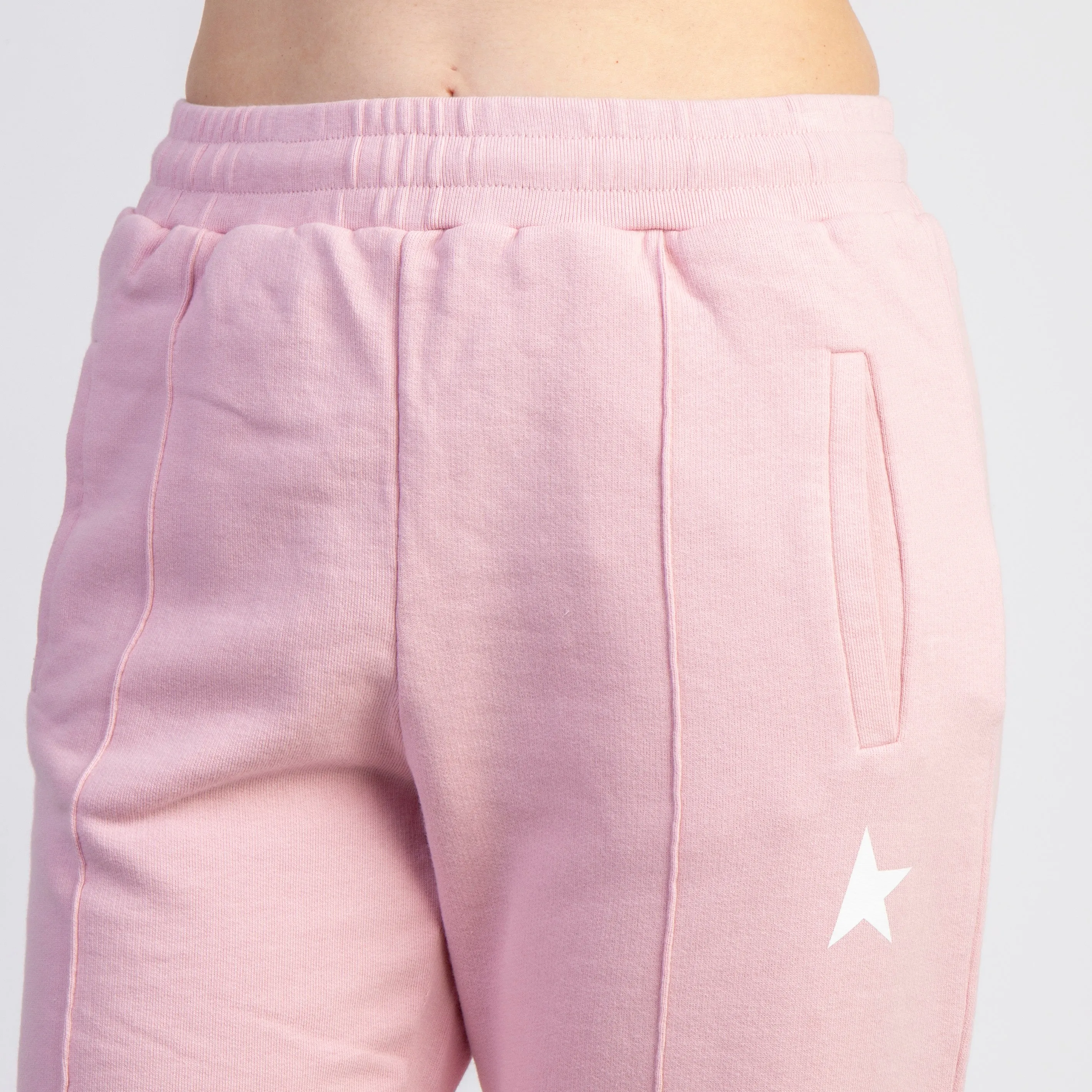 GOLDEN GOOSE TROUSERS - JOGGINGS DOROTEA WIDE LEG - PINK LAVANDER/WHITE