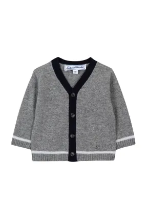 Grey Cashmere Cardigan with Navy Trim