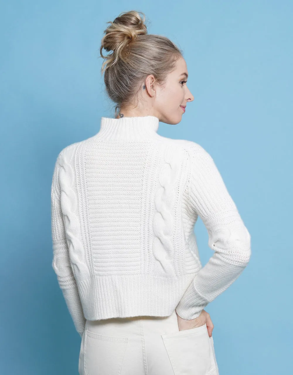 Handknitted Short Cable Jumper in Ivory