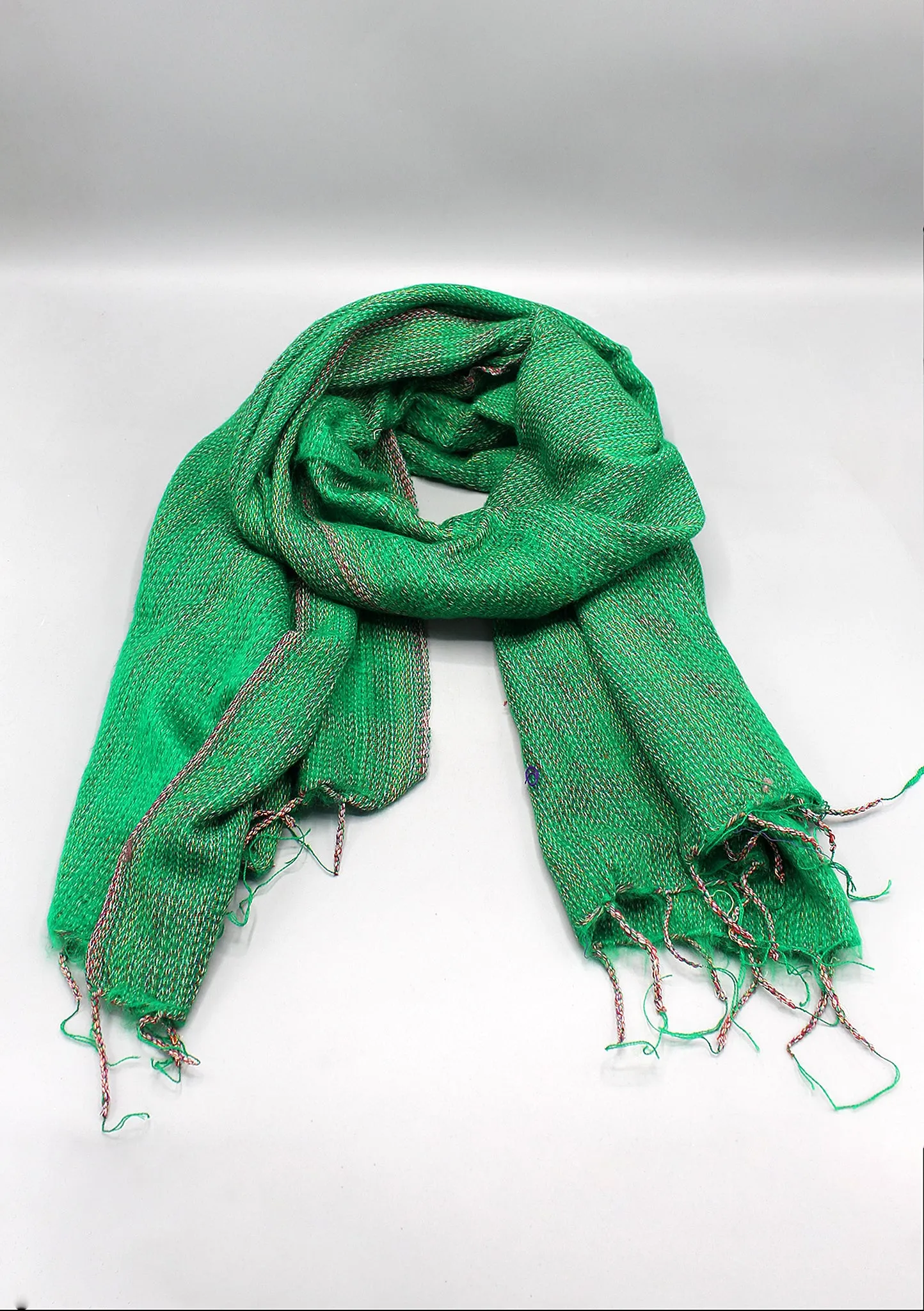 Handmade Soft Green with Red Lining Yak Wool Shawl