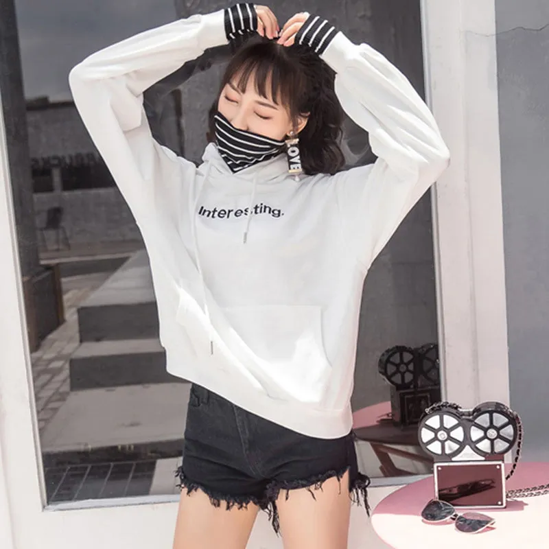 Harajuku striped turtleneck hoodies women kpop autumn long sleeve pullover female students oversize plus size tops sweatshirts