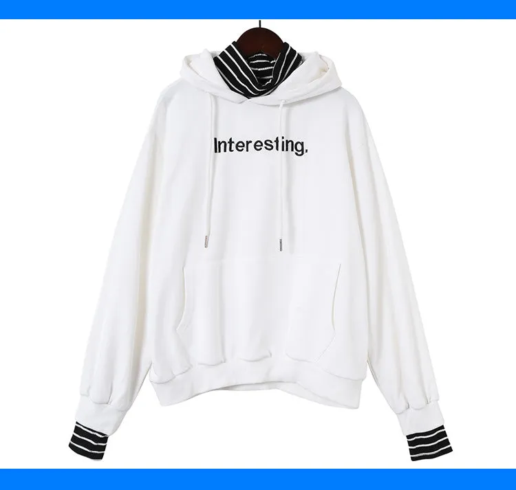 Harajuku striped turtleneck hoodies women kpop autumn long sleeve pullover female students oversize plus size tops sweatshirts