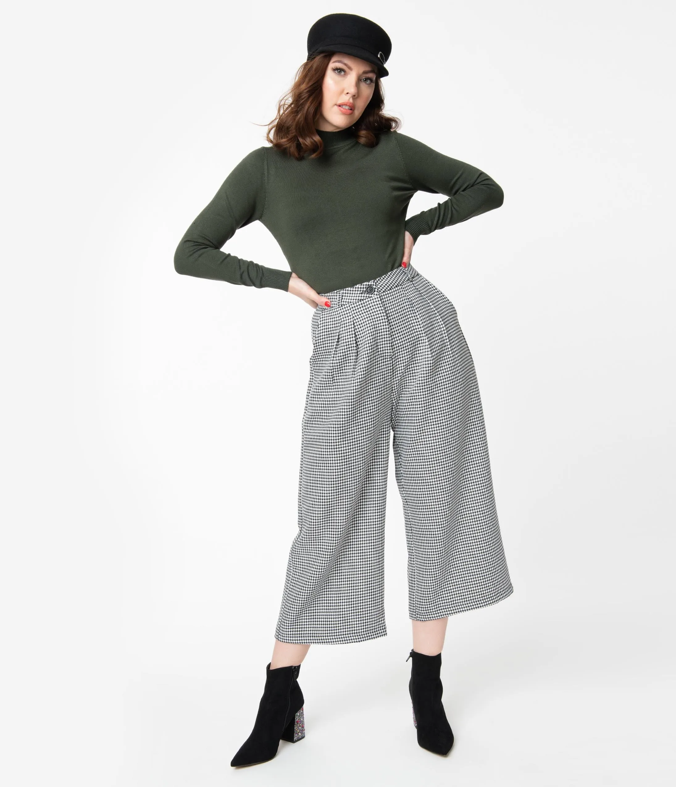 Hell Bunny Retro Style Black & White Houndstooth Harvey Culottes