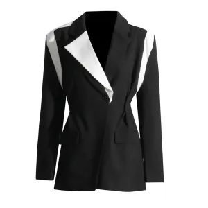 Hit Color Blazers For Women Notched Collar Long Sleeve Temperament Summer Blazer Female Fashion Clothing