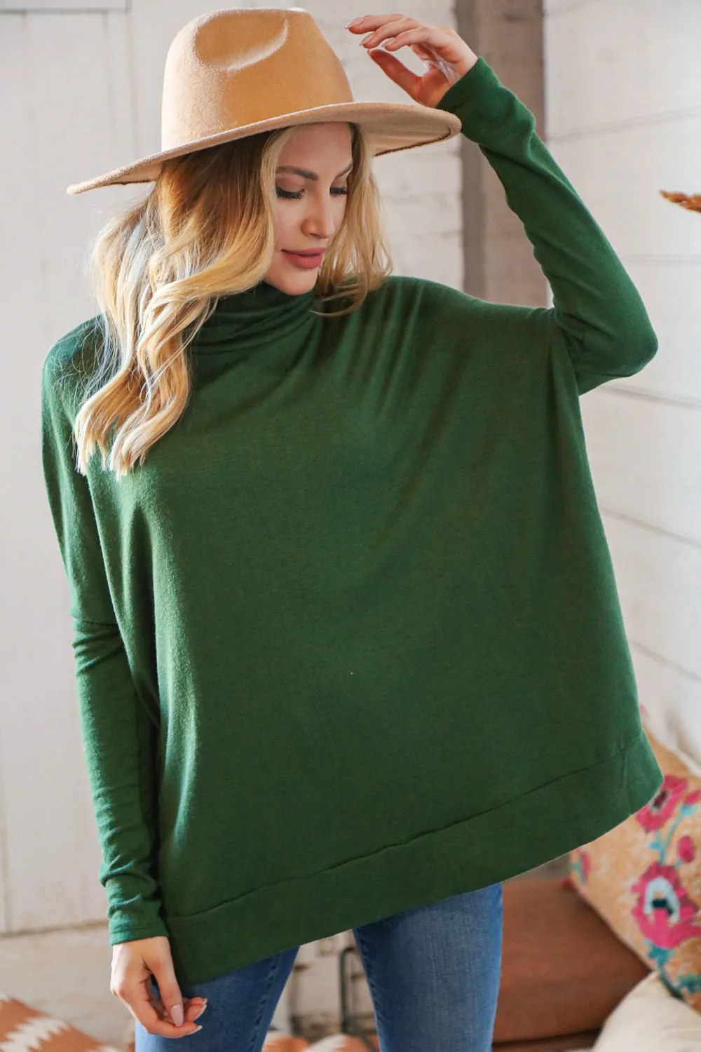 Hunter Green Cashmere Feel Turtleneck Sweater