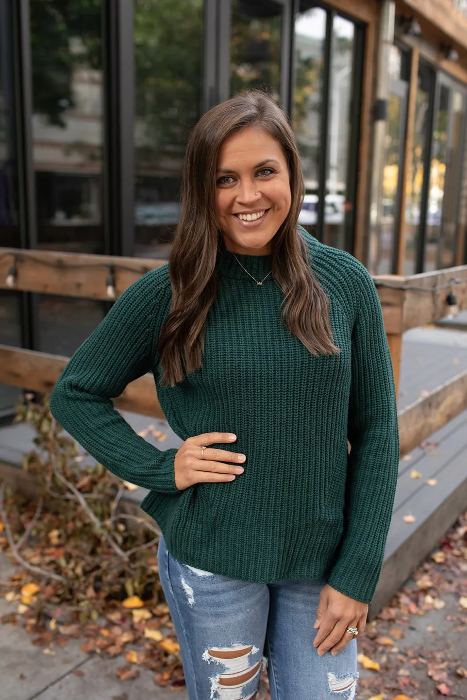 Hunter Green Chunky Knit Swing Sweater