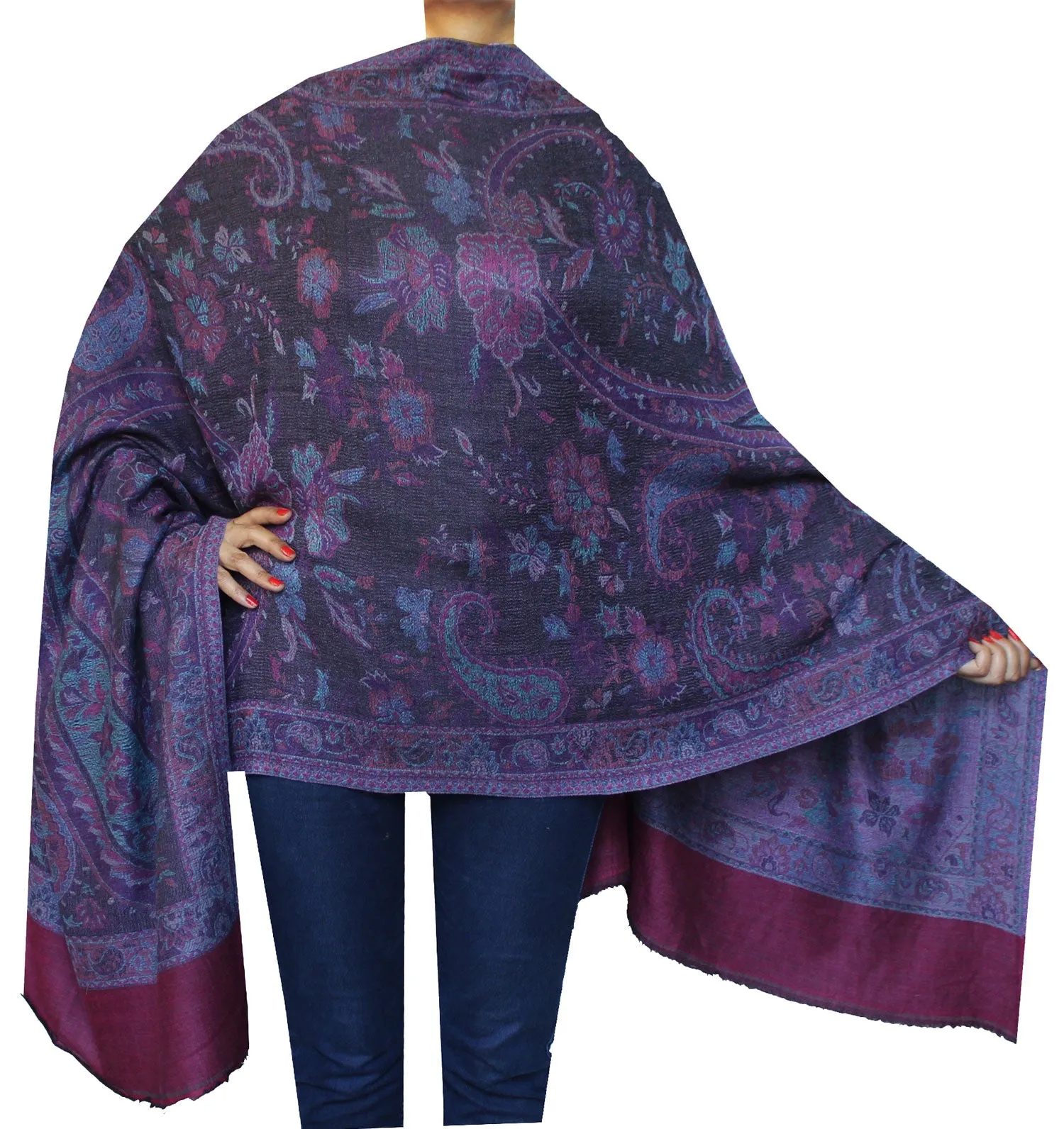 Indian Womens Wool Shawls Paisley Scarf Fashion Gift (84 x 30 inches)