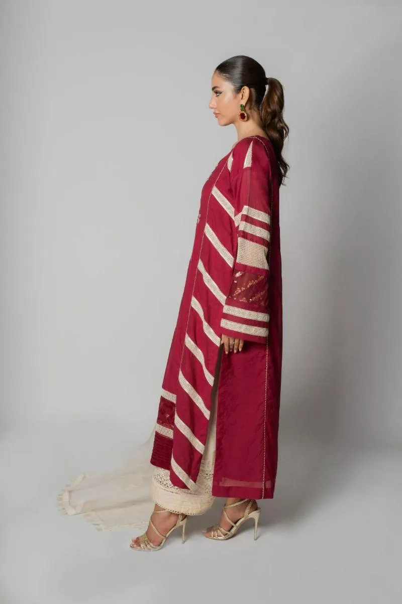 Insia Sohail - Mehnaz - Maroon - Kora cotton