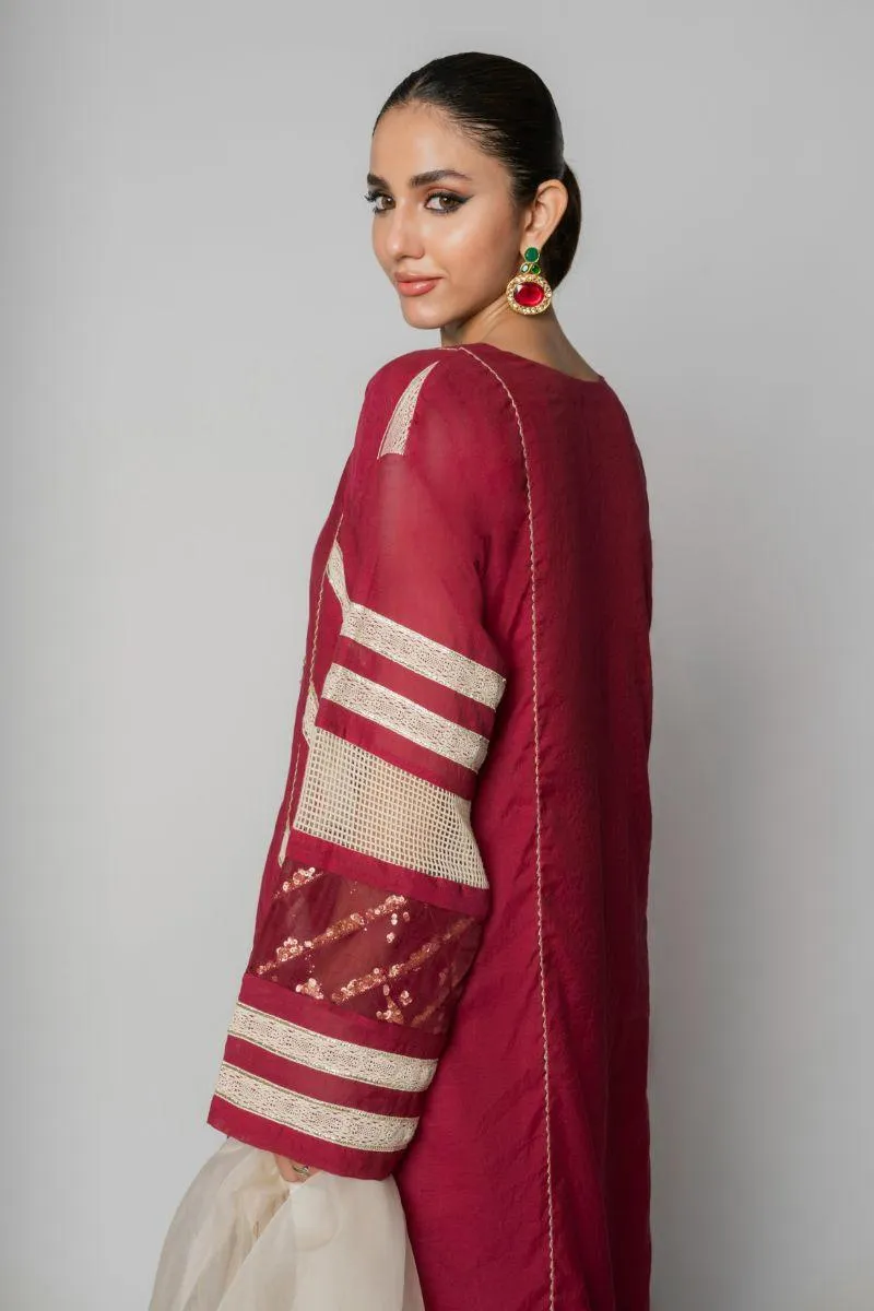 Insia Sohail - Mehnaz - Maroon - Kora cotton