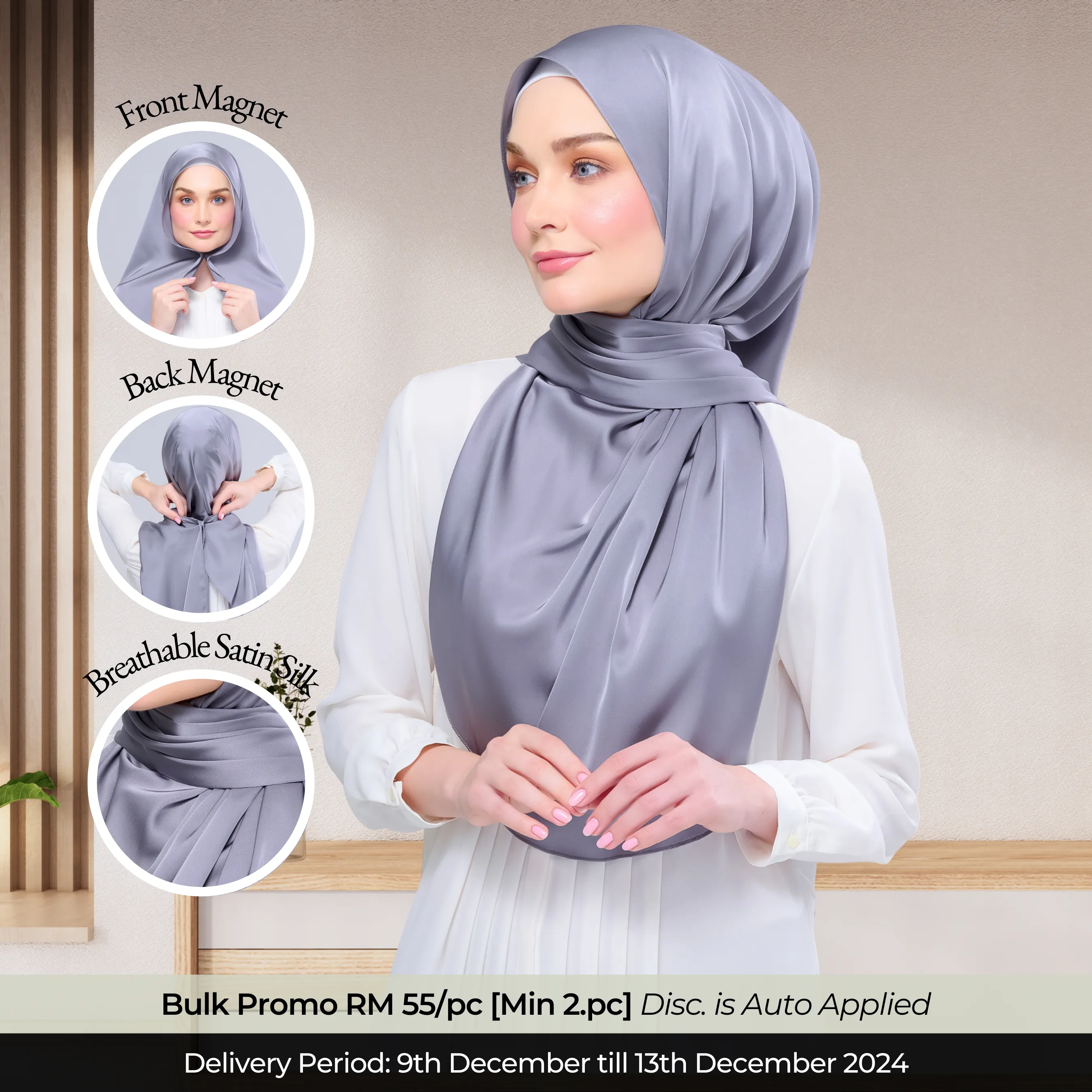 Instant Tag n' Go Shawl  | Satin Silk in Titanium Grey