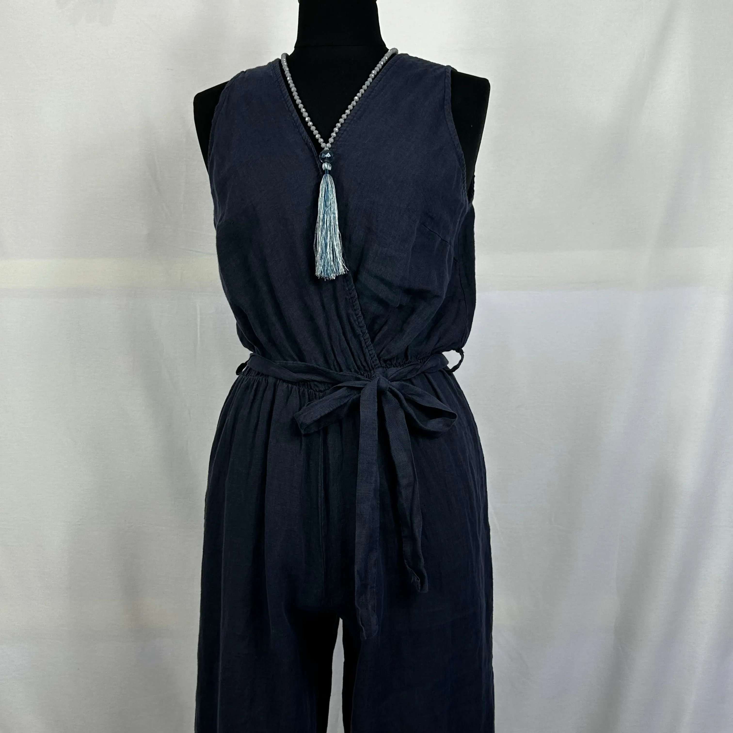 Italian Navy Blue Linen Jumpsuit