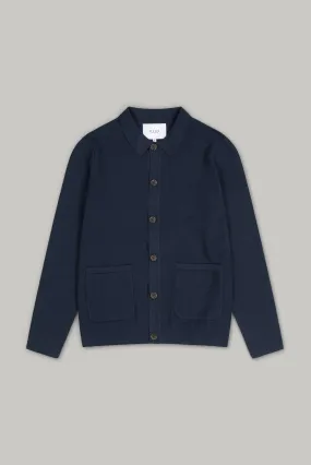 J Zippy Polo Cardigan Knitwear - Navy