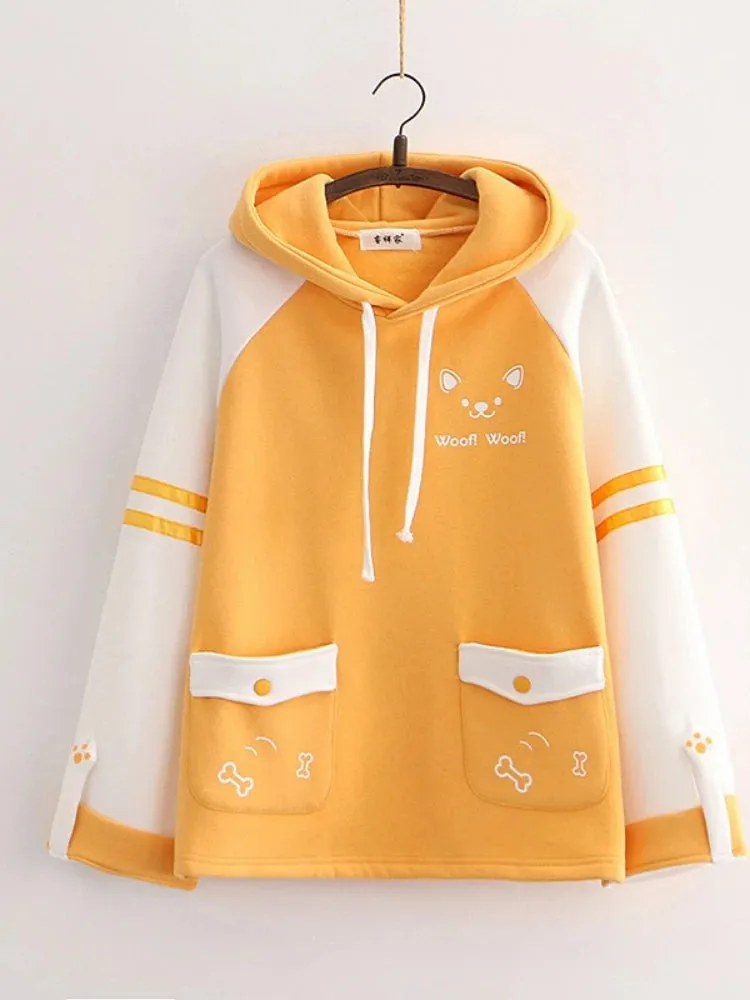 Japan Kawaii Fleece Warm Hoodie Women Cute Clothes Yellow Girls Thick Sweatshirt Female Winter Hooded Long Sleeve Pullovers Blue