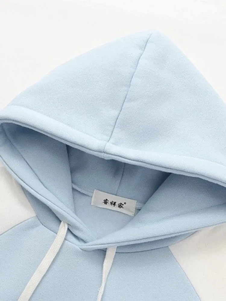 Japan Kawaii Fleece Warm Hoodie Women Cute Clothes Yellow Girls Thick Sweatshirt Female Winter Hooded Long Sleeve Pullovers Blue