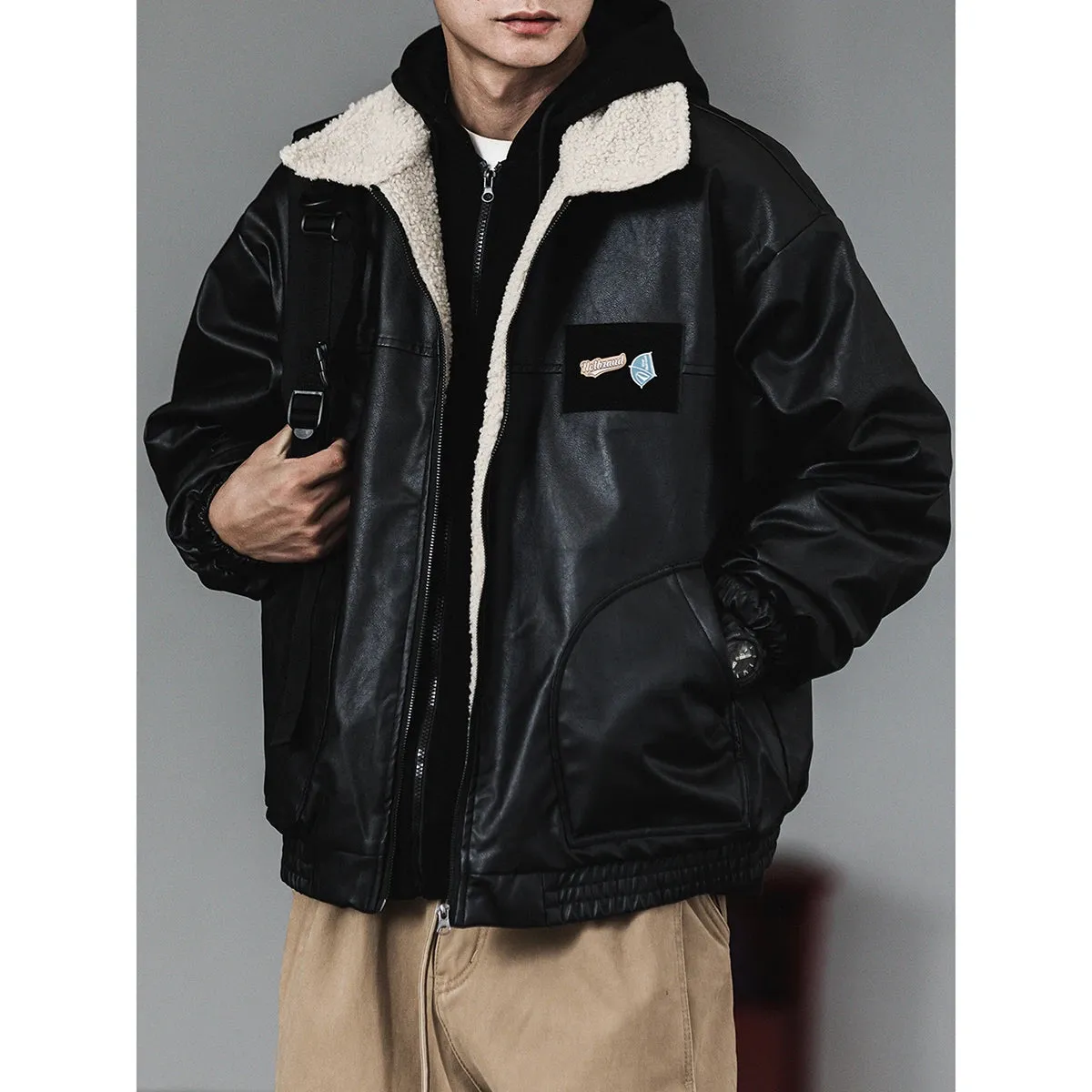 Japanese Streetwear Lamb Fleece Jackets For Men - Trendy Thick Motorcycle Jacket