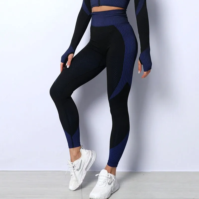 KittenAlarm - Mojoyce Sports Leggings Women Fitness Yoga Pants Workout Seamless Pants Push Up Running Tights High Waist Striped Legging