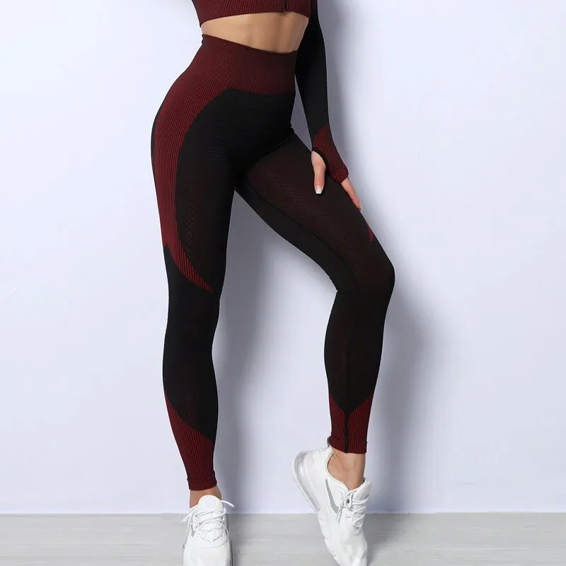 KittenAlarm - Mojoyce Sports Leggings Women Fitness Yoga Pants Workout Seamless Pants Push Up Running Tights High Waist Striped Legging