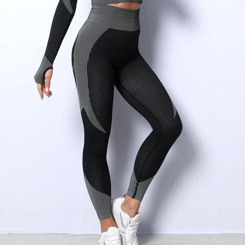 KittenAlarm - Mojoyce Sports Leggings Women Fitness Yoga Pants Workout Seamless Pants Push Up Running Tights High Waist Striped Legging