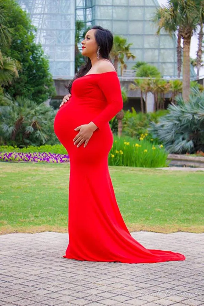 Krysten Knit Off Shoulders Maternity Gowns