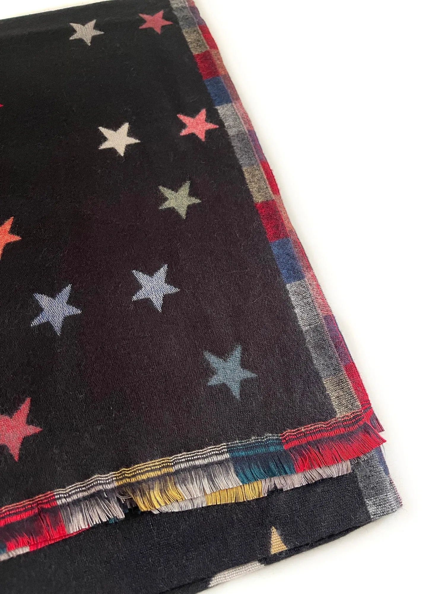 LARGE BLACK STAR PRINT REVERSIBLE WINTER SHAWL BLANKET SCARF