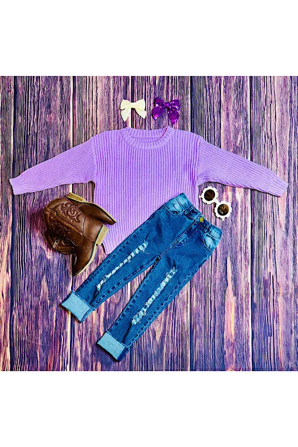 Lavender girls knit sweater 230136M