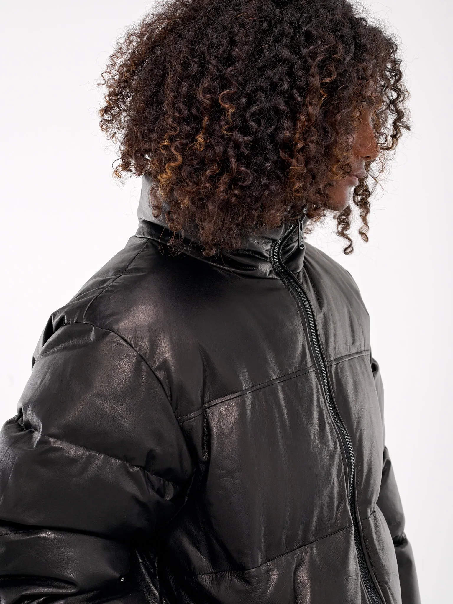 Leather Puffer Jacket (AOU2406-BLACK)