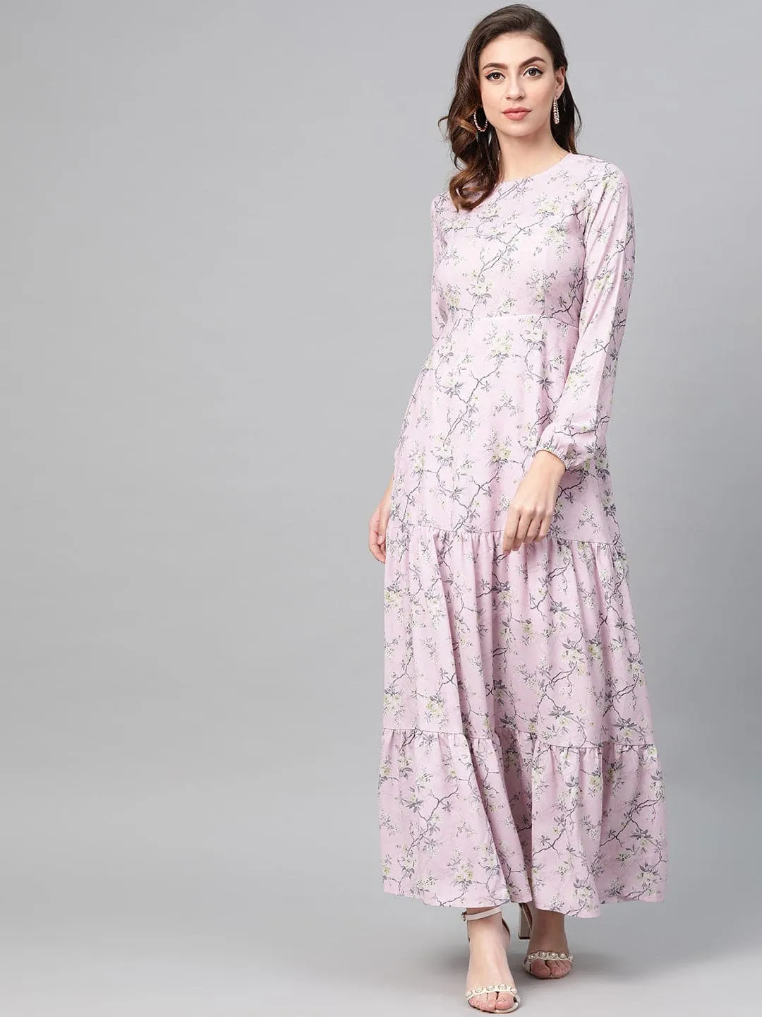 Lilac Floral Tiered Maxi