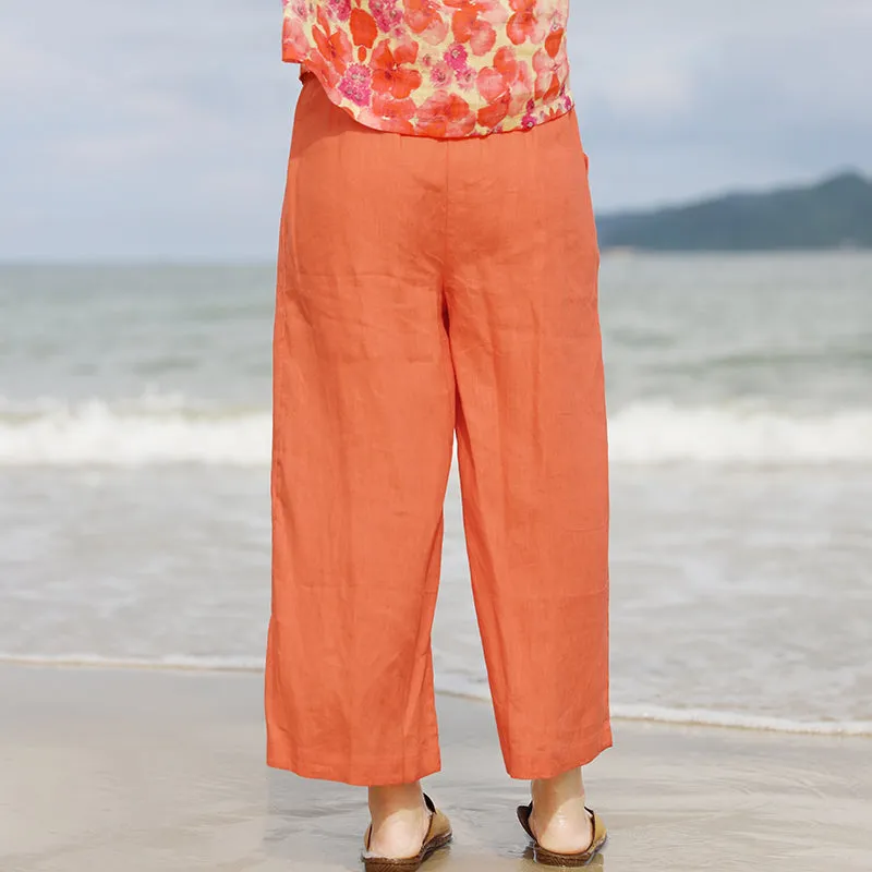 Linen Summer Autumn Women Casual Pants with Pockets SMM97234