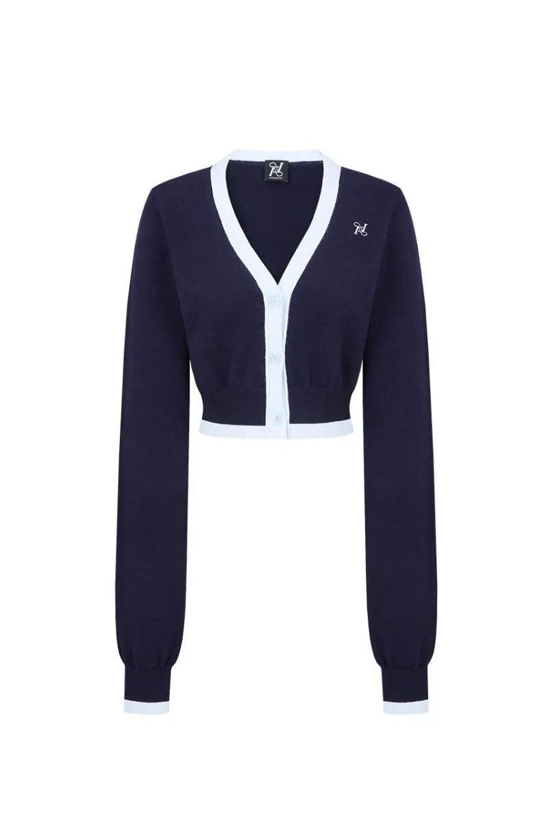 Logo Crop Knit Cardigan Navy Sky