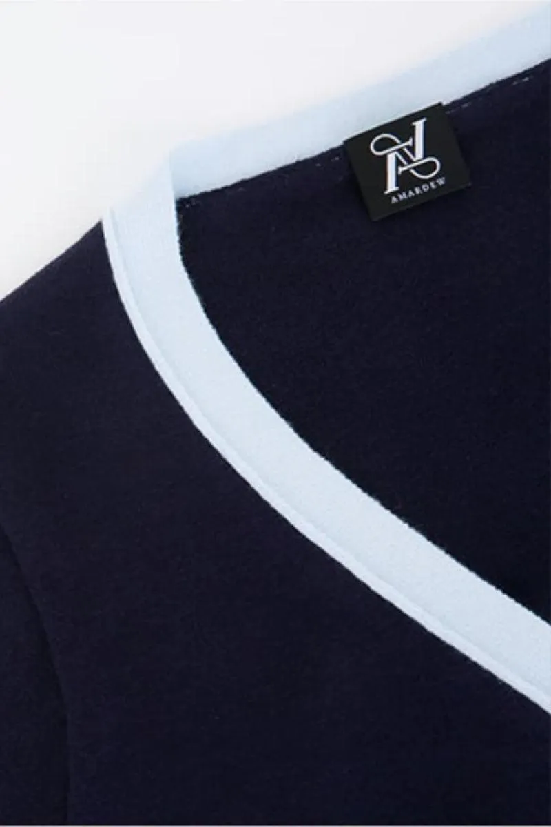 Logo Crop Knit Cardigan Navy Sky