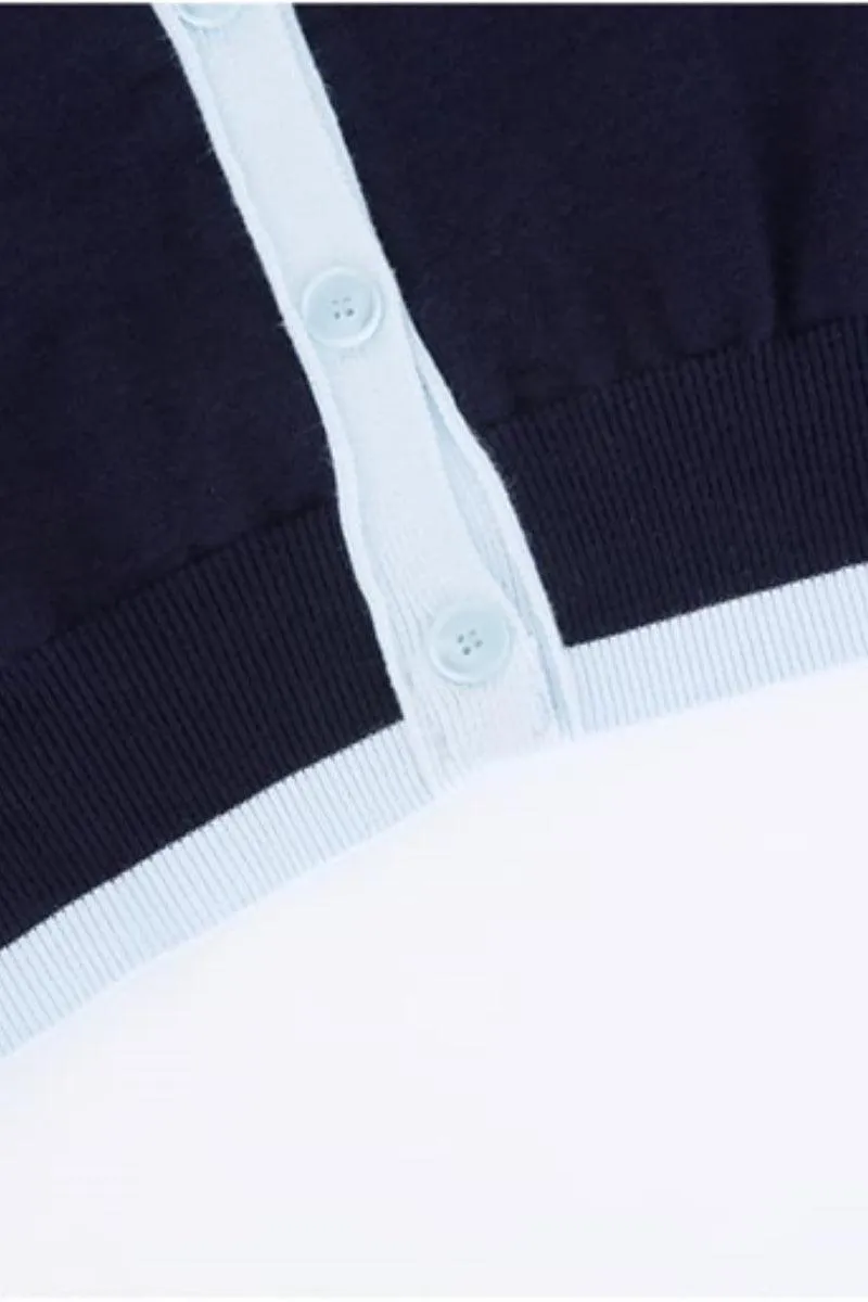 Logo Crop Knit Cardigan Navy Sky