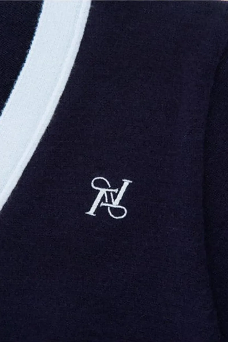 Logo Crop Knit Cardigan Navy Sky