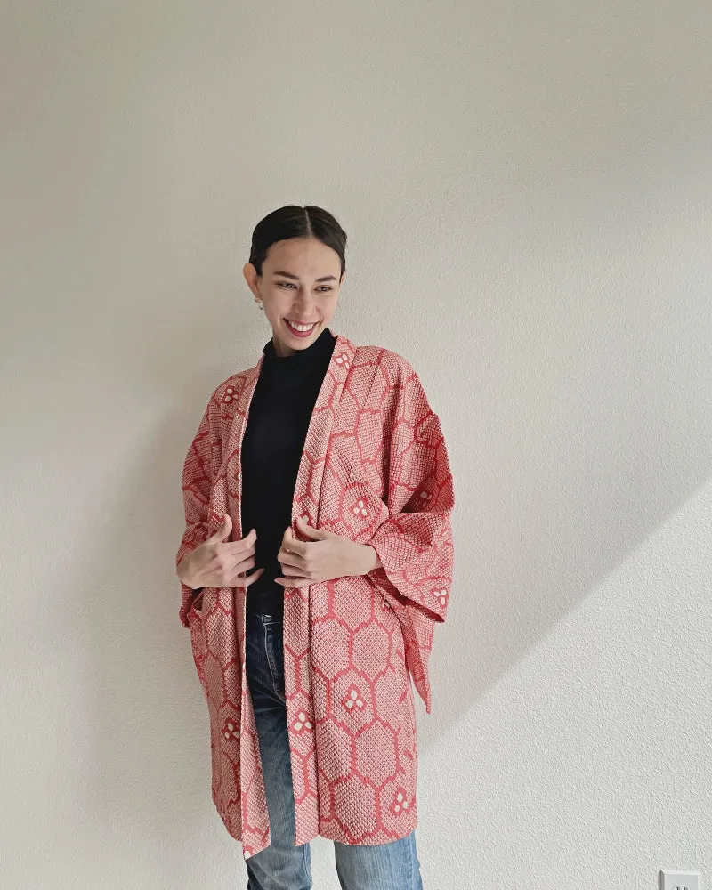 Long Length Tortoise Shibori Haori Kimono Jacket