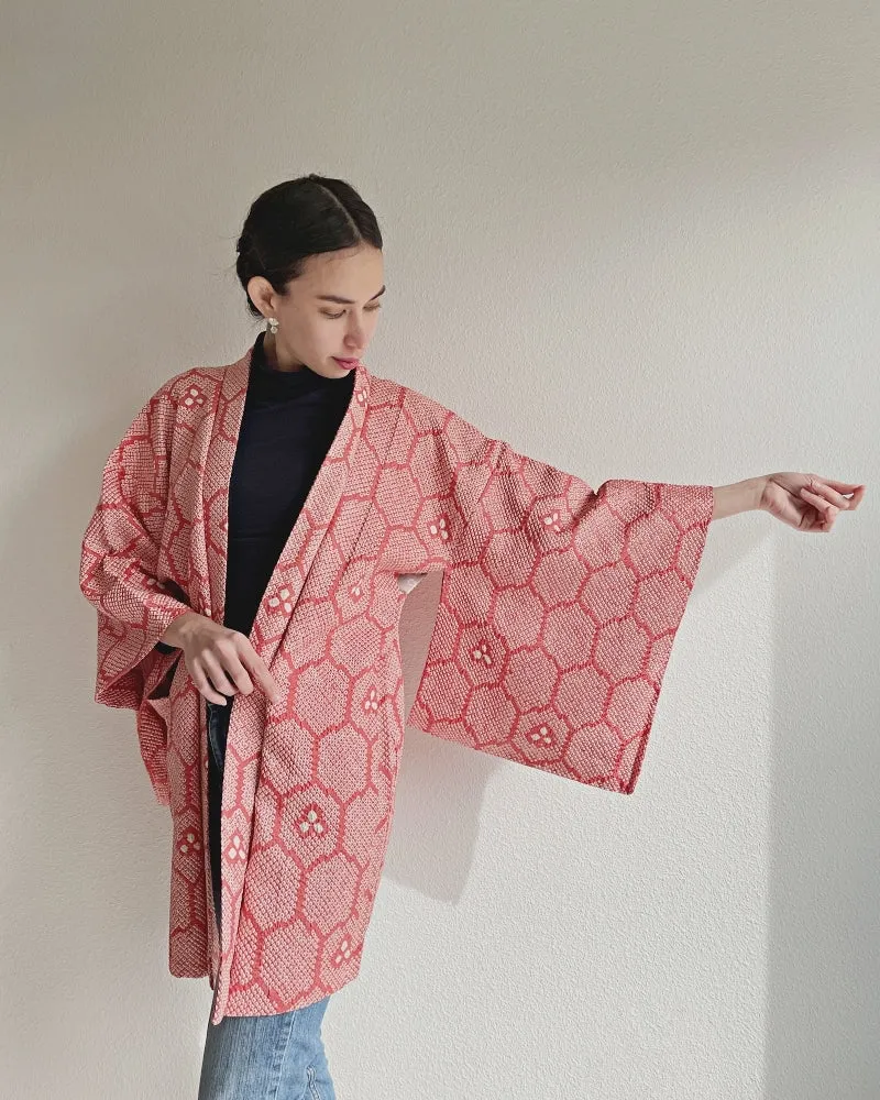 Long Length Tortoise Shibori Haori Kimono Jacket